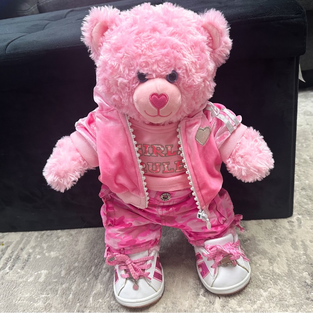 Premium Build-A-Bear Plush Dressed Girls Rule! Hoodie, sneaks, Camo Cargo